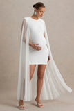 Charlene White High Neck Maternity Mini Dress With Mesh Cape