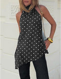 Women Polka Dot Satin Halter Top Backless Side Slit Tank Tops Going Out Clubwear