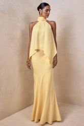 Vayla Lemon Matte Satin Asymmetric Drop Waist Maxi Skirt