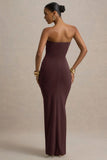 Ali Warm Brown Sweetheart Ruched Wrap Maxi Dress