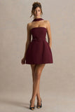 Timberly Burgundy High Neck Tailored Micro Mini Dress