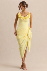 Letitia Lemon Scoop Neck Embellished Wrap Midi Dress