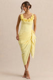Letitia Lemon Scoop Neck Embellished Wrap Midi Dress