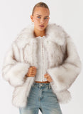 Novera Faux Fur Jacket White Grey