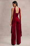 Arcane Burgundy Velvet Bandeau Jumpsuit With Scarf