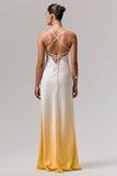 Lucie Yellow Ombre Satin Cowl Neck Maxi Dress