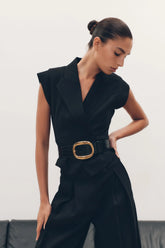 Andina Shortsleeve Linen Top Black
