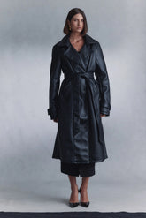 Tarah Faux Leather Trench Coat Black