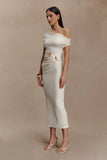 Kendra Scuba Jersey Midi Dress With Hardware Ivory