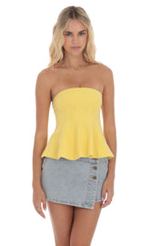 Strapless Peplum Top in Yellow