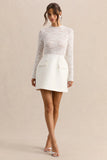 Mysteria White High Neck Lace Mini Dress With Pocket Details