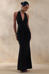 Roselani Black Halter Neck Maxi Dress With Open Back