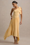 Lotus Love Orange One Shoulder Hanky Hem Maxi Dress With Bow