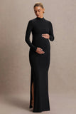 Alejandra Black Maternity Long Sleeve High Neck Maxi Dress