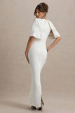 Agnella White Embellished V Neck Maxi Dress