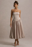 Keyton Champagne Satin Bandeau Midi Dress