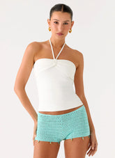 Idalia Beaded Crochet Shorts Blue