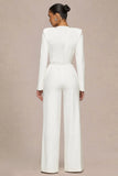 Prize Cream Crew Neck Jumpsuit With Embellishment Detail