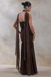 Veronique Brown Halter Neck Maxi Dress