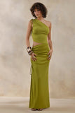 Margie Green Maxi Skirt With Ruched Detail And Front High Split