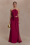 Celina Chiffon Overlay Maxi Skirt Cherry Red