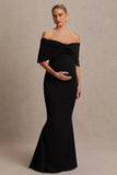 Libra Black Bow Bardot Maternity Maxi Dress