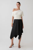 Coralie Asymmetric Satin Midi Skirt Black