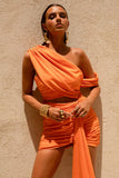 Margo Orange Asymmetric Mini Dress with Cut Out Details
