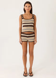 Helia Knit Mini Shorts Chocolate Olive Stripe