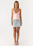 Leon Distressed Denim Mini Skirt - Light Blue Wash