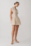 Arabella Cinched Waist Linen Mini Dress Natural