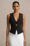 Priscilla Black Plunge Neck Tailored Waistcoat