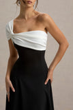 Malta Black White One Shoulder Midi Dress