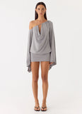 Kyrah Long Sleeve Mini Dress - Misty Blue