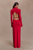 Kiyah Slinky Cut Out Maxi Dress Red