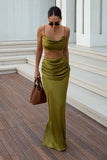 Rosita Khaki Ruched Maxi Skirt