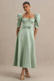 Rosey Green Satin Sweetheart Midi Dress
