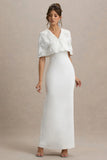 Agnella White Embellished V Neck Maxi Dress