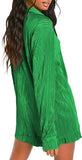 Pleated 2 Piece Outfits for Women Long Sleeve Oversized Button Down Shirt Wide Leg Pants Sets Casual Loungewear