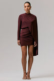 Celeste Burgundy Long Sleeve Mini Dress With Cape Sleeve