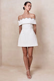 Norella White Scalloped Bardot Neck Mini Dress