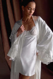 Sullivan Satin Bridal Robe With Lace Ivory