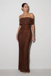 Phi Multi Wear Cowl Diamante Maxi Dress Chocolate