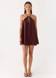Soft Breeze Linen Mini Dress Chocolate