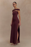 Aurora Slinky And Mesh Split Maxi Dress Mahogany