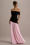 Venezia Black Pink Bardot Maxi Dress With Drop Waist