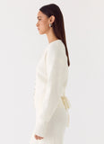 Harrison Cinched Knit Cardigan Ivory