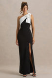 Kiri Black White One Shoulder Bow Maxi Dress