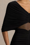 Zinnie Black Cape Sleeve Maxi Dress With Mesh Panel