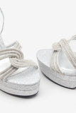 Doll Drama Silver Glitter Diamante Strappy Platform Heels